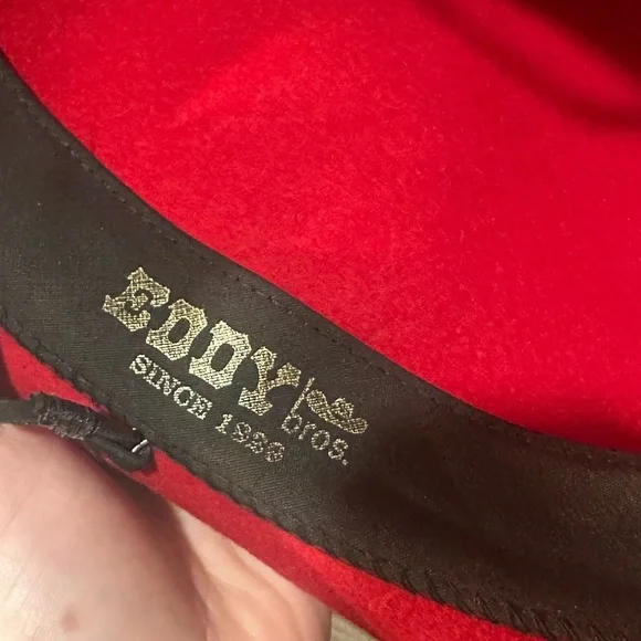 Eddy Bros. Red Wide-Brim Cowboy Hat with Black Band Made in USA - Picture 2 of 5